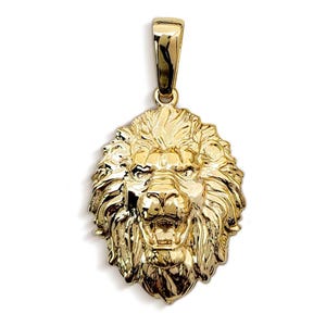 Real 14K Yellow Gold Lion Pendant, 3 Sizes, Solid Gold Leo Pendant