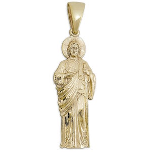 Real 10K Yellow Gold Saint Jude Thaddeus Pendant Patron Saint of Hope Religious Medallion