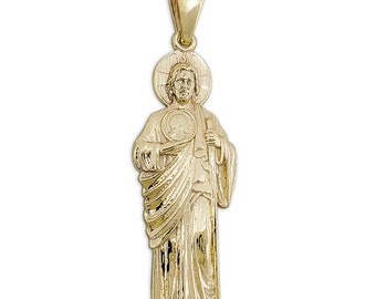 Colgante de oro amarillo auténtico de 10 quilates de San Judas Tadeo, santo patrón de la esperanza, medallón religioso.