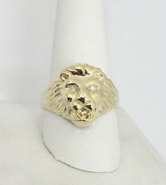 Solid 14K Yellow Gold Mens Lion Ring 