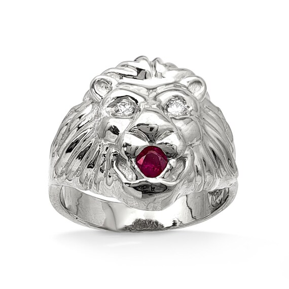 Mens lion ring with ruby eyes discount