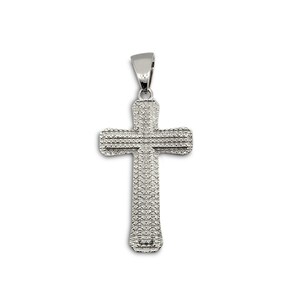 Solid 18K White Gold Cross Pendant Large Diamond Cut, 8.0 grams 2.5&quot;