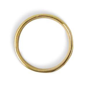 May include: A gold-colored ring with a smooth, rounded band. The ring is set against a white background, highlighting its simple, elegant design. This piece of jewelry is suitable for everyday wear.