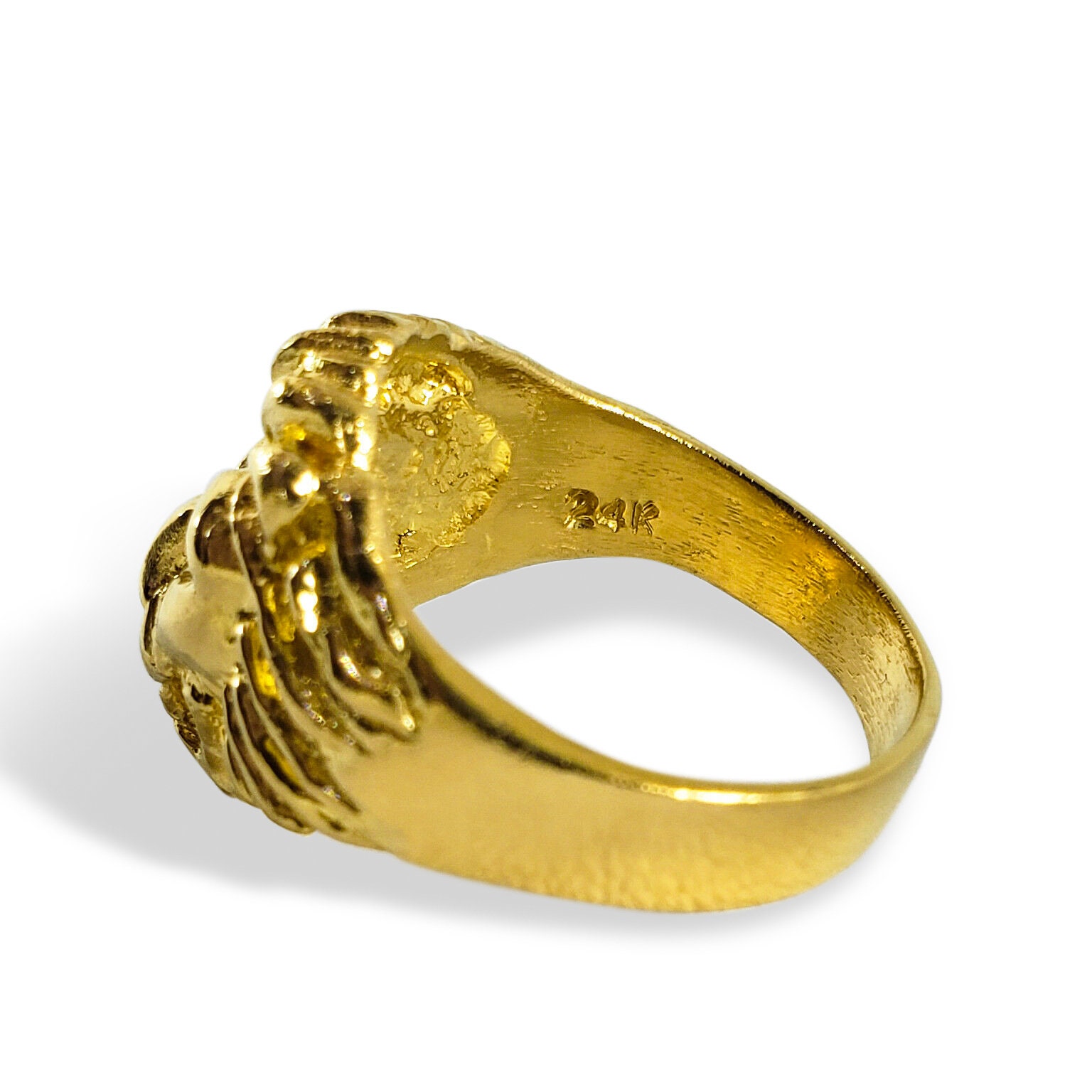Large CZ Lion Ring Solid 10K Yellow Gold