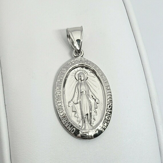 Solid 14K White Gold Miraculous Medal 
