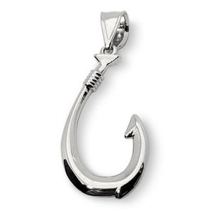 Real 18K White Gold Fish Hook Pendant All Sizes Hawaiian Fish Hook Jewelry, Hawaiian Makau, Hei Matau, Polynesian Pendant