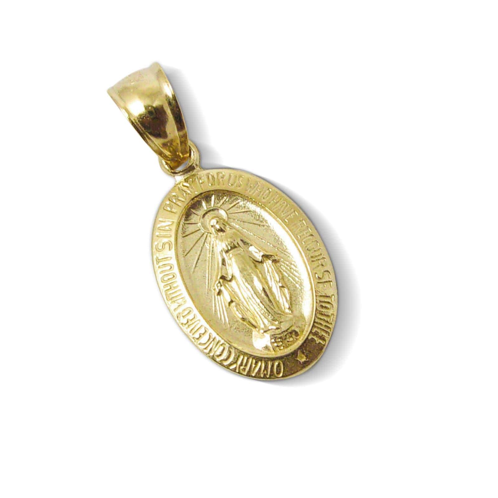 Solid 10K Yellow Gold Miraculous Medal Virgin Mary Pendant, 9/16 ...