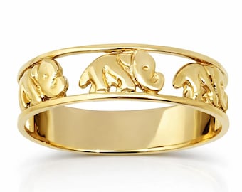 Massiver 10K Gelbgold Elefant Ring 6 mm Größe 3 - 12, Lucky