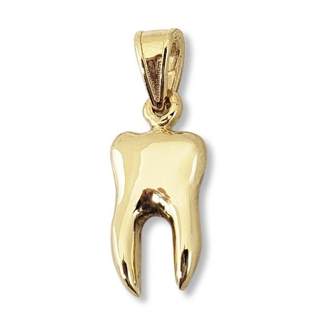 String Gold Tooth Solid 14K Yellow Gold Tooth Pendant Charm, Human Tooth Dentistry Dental ...