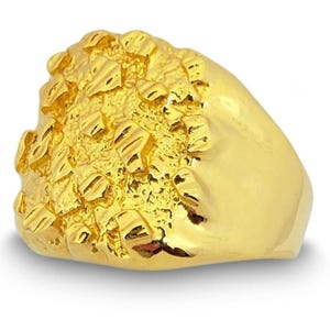 Solid 24K Yellow Gold Extra Large Diamond Cut Mens Nugget Ring, Size 5 - 11