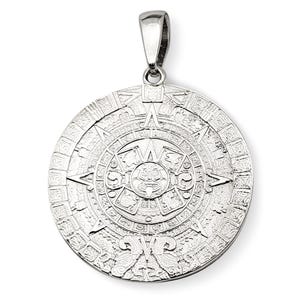 Colgante de calendario maya azteca de oro blanco auténtico de 10 quilates (3 tamaños)