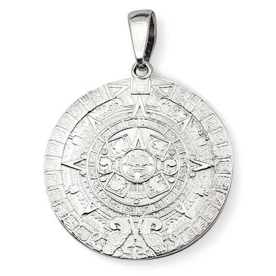 10k Yellow Gold Aztec Mayan Calendar Pendant - 1 Inch Diameter, Intricate Design