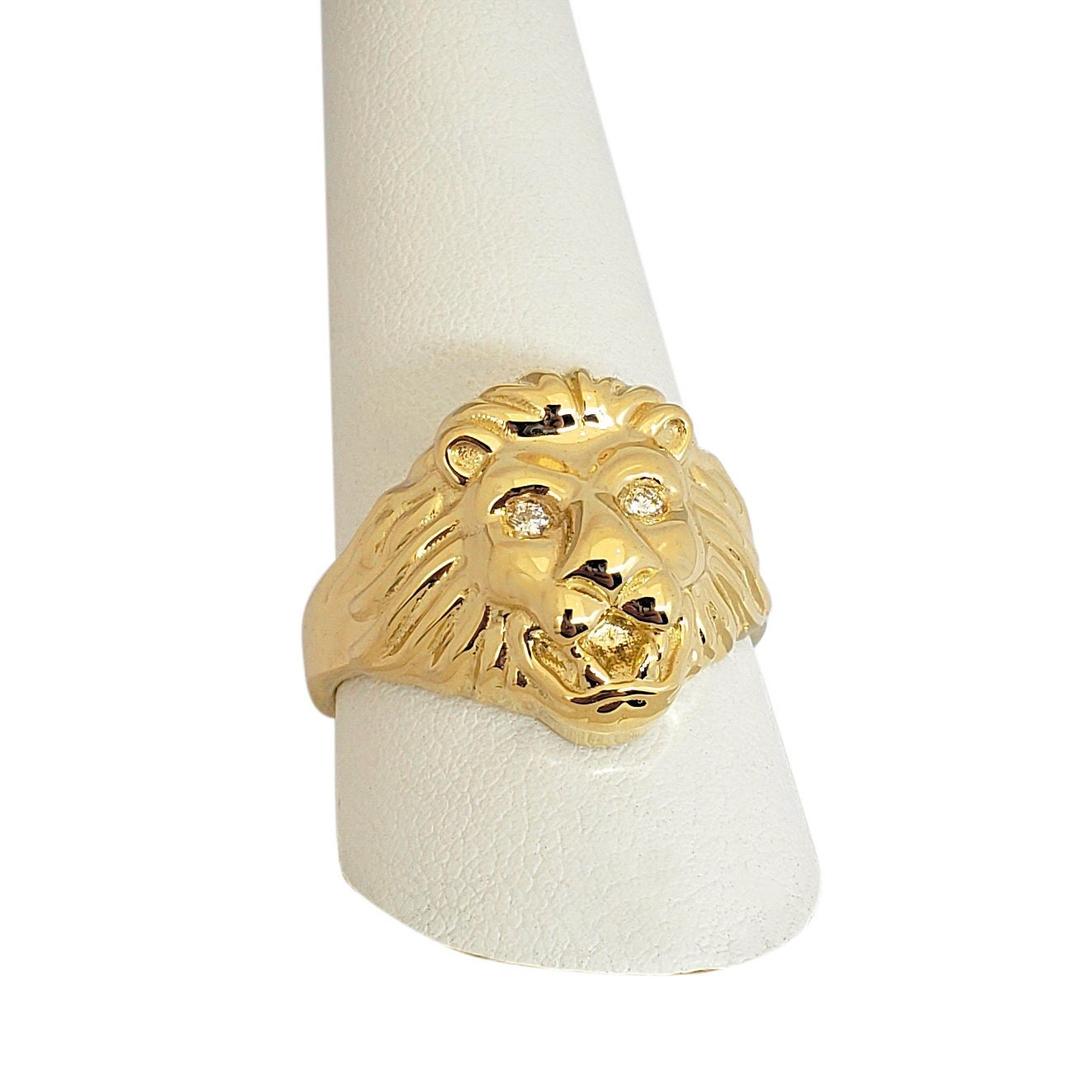 Solid 10K Yellow Gold Lion Head Diamond Pinky Ring for Men 0.3ct Luxurman  406866