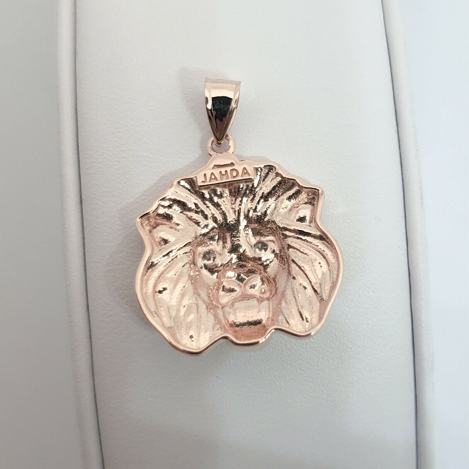 Solid 14K Rose Gold Mens Lion Pendant Diamond Eyes 19mm 3.4 Etsy