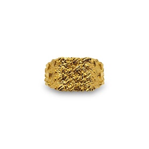 May include: A gold ring with a textured, nugget-like design.