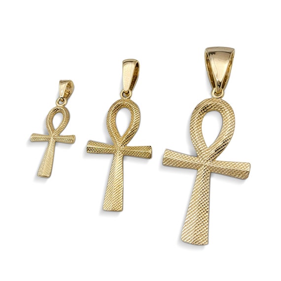 Real 10K Yellow Gold Ankh Pendant, 3 Sizes, Diamond Cut Solid Gold