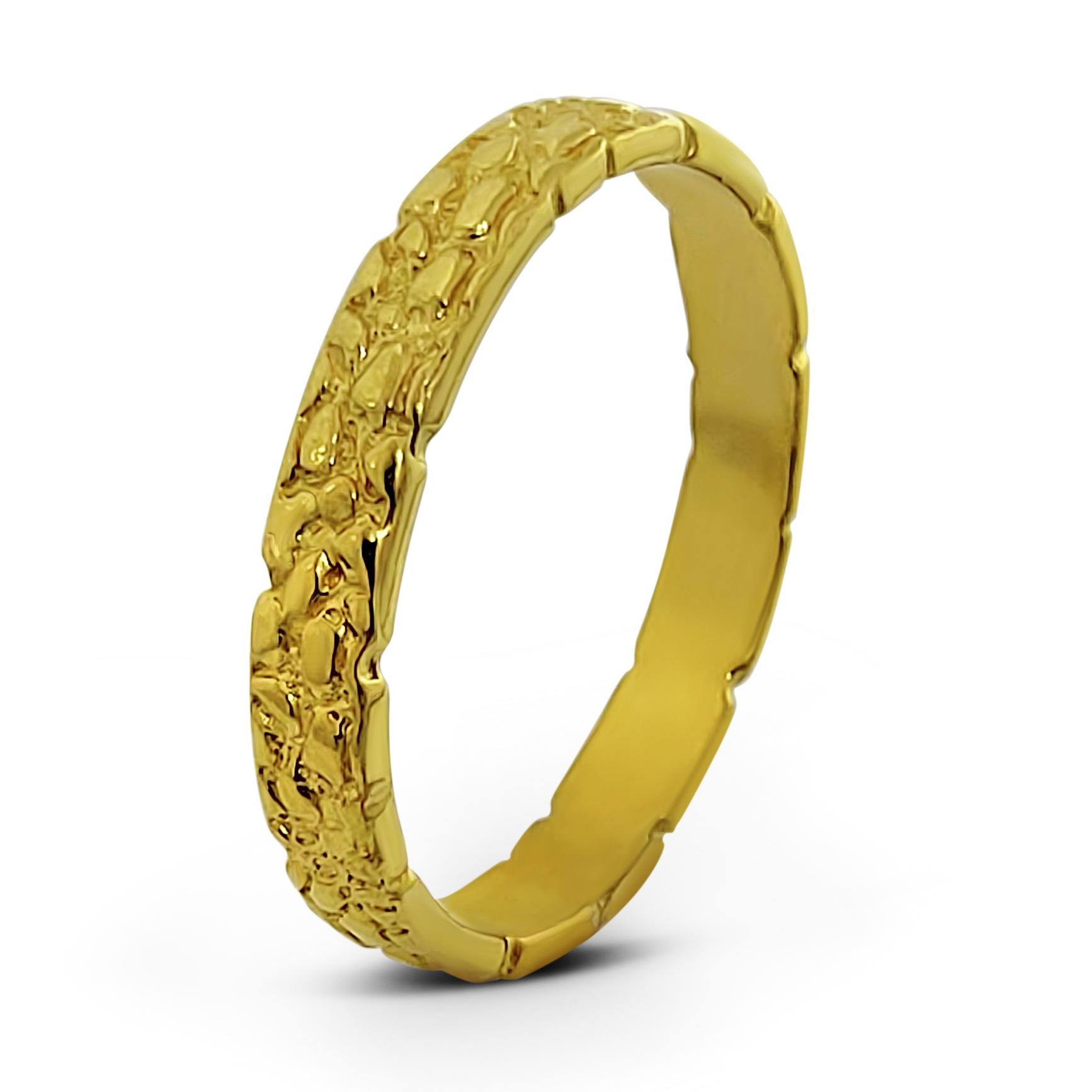 Men's Solid 14k Yellow Gold Nugget Wedding Band - Textured Finish, Handmade In USA, Size 16 (and Other Sizes)