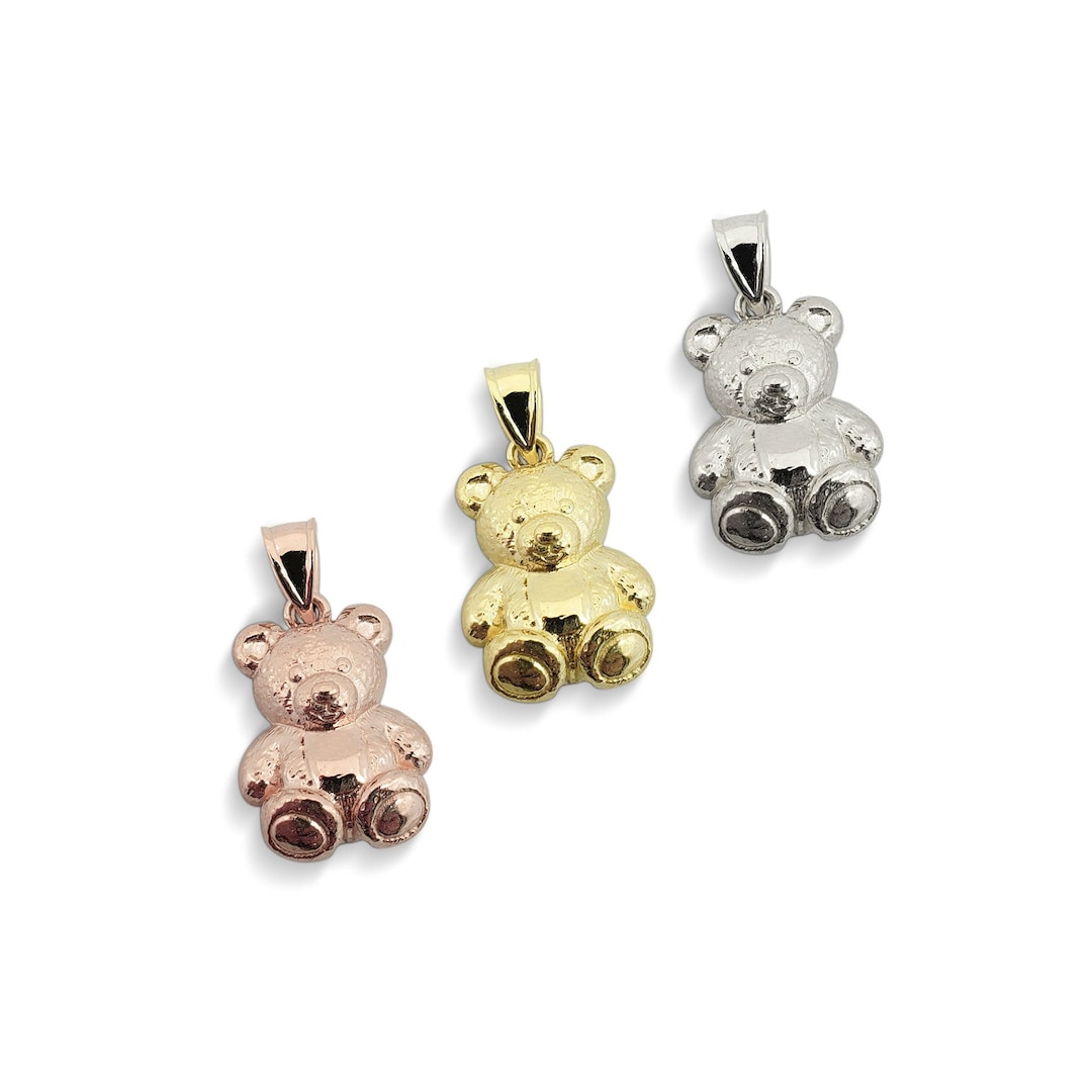 Solid 10K Yellow White or Rose Gold Teddy Bear Pendant Charm - Etsy