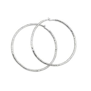 Solid 10K White Gold Hoop Earrings, Handmade Hammered Gold Hoops for Women, Gold Faceted Hoop Earrings