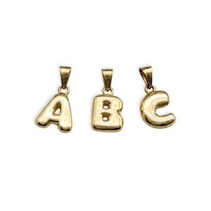 Real 10K Yellow Gold Bubble Letter Pendant All Letters & Numbers, Gold Initial Pendant