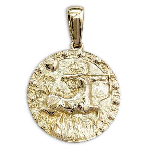 Echte 14K geelgouden boogschutterhanger, sterrenbeeld munthanger astrologie sieraden