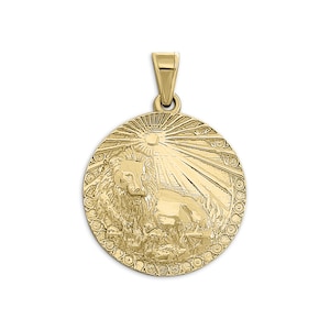 Real 14K Yellow Gold Leo Pendant, Zodiac Sign Coin Pendant Astrology Jewelry