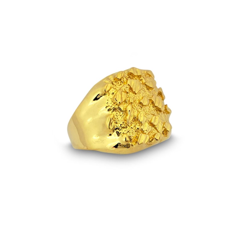 Solid 24K Yellow Gold Extra Large Diamond Cut Mens Nugget Ring, Size 5 - 11 image 6