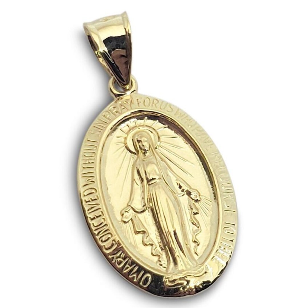 Solid 14K Yellow Gold Miraculous Medal Virgin Mary Pendant, 3/4 ...