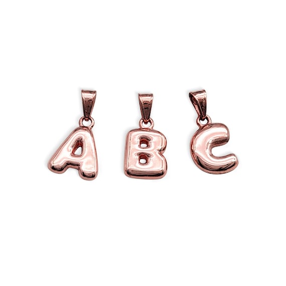 Real 14K Rose Gold Bubble Letter Pendant All Letters Numbers Gold Initial Pendant Etsy UK