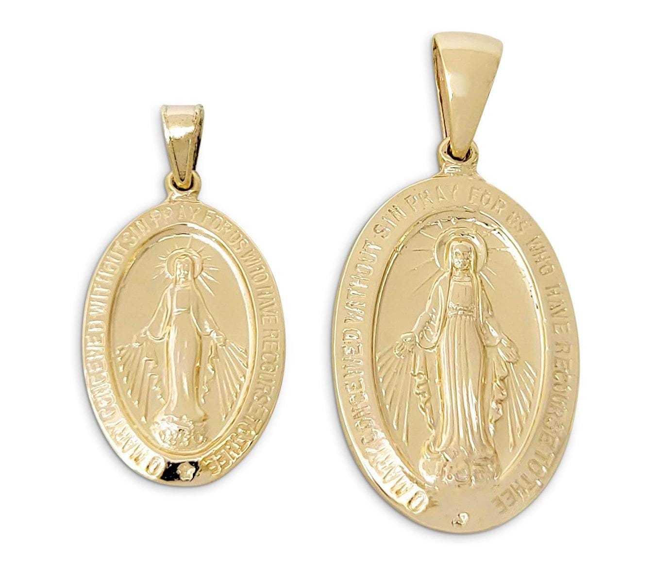 Solid 14K Yellow Gold Miraculous Medal Virgin Mary Pendant, 0.9″ or 1.1 ...