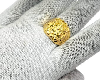 Solid 24K Yellow Gold Extra Large Diamond Cut Mens Nugget Ring, Size 11