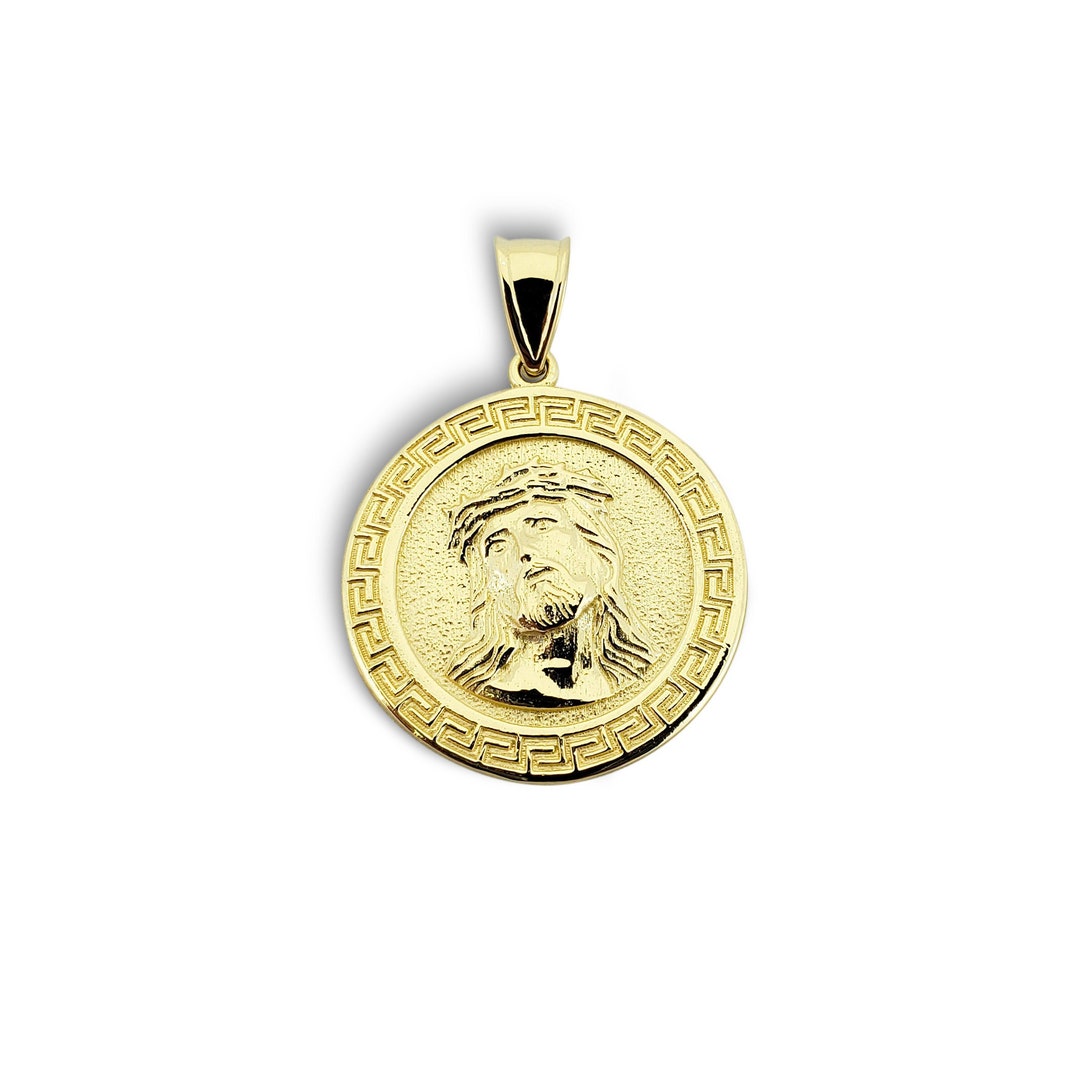 Pendentif Tête De Jésus 2 Ct Diamant Simulé Rond - Or Jaune 14k Plaqué Argent - Neuf Sans Boîte