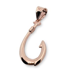 Real 14K Rose Gold Fish Hook Pendant All Sizes Hawaiian Fish Hook Jewelry, Hawaiian Makau, Hei Matau, Polynesian Pendant