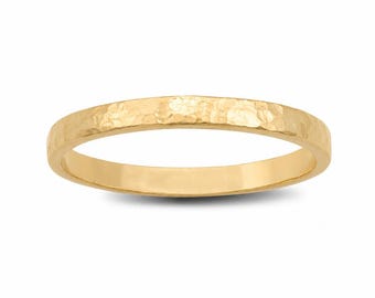 Solid 10K Yellow Gold Hammered Ring 2mm Size 1 – 15 Thin Gold Ring Midi Stack Band