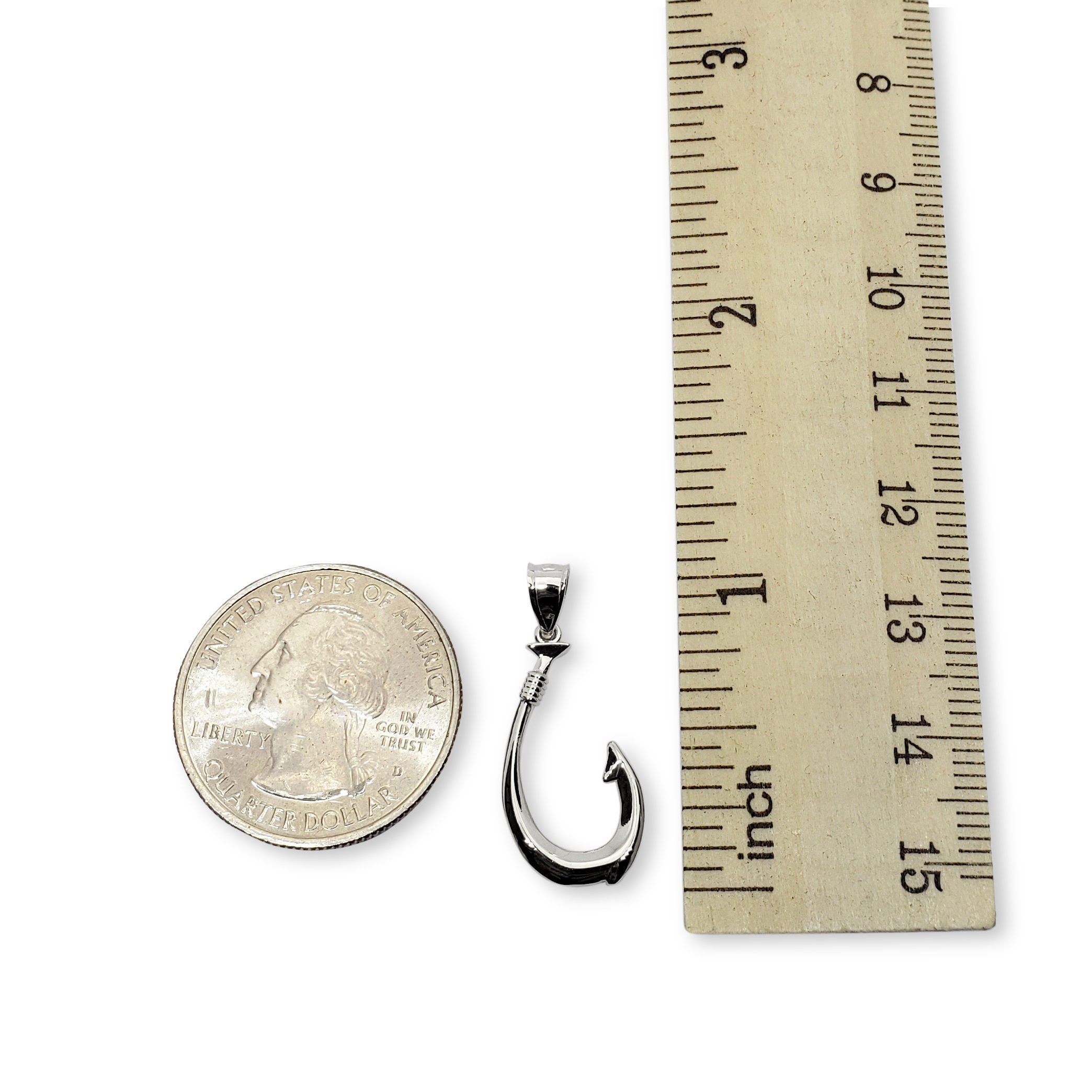 Solid 14K White Gold Fish Hook Pendant Hawaiian Fish Hook Jewelry