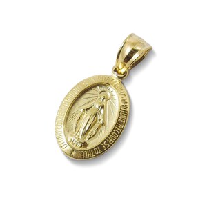 Solid 14K Yellow Gold Miraculous Medal Virgin Mary Pendant, 9/16 ...