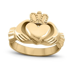 Solid 14K Yellow Gold Claddagh Ring, Irish, Large, Celtic Ring, Sizes 3 - 15
