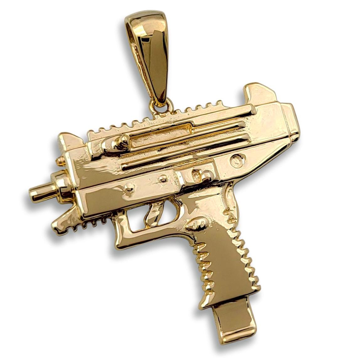 Solid 18K Yellow Gold Uzi Pendant, Real Gold Gun Pendant - Etsy, image size:1141x1141