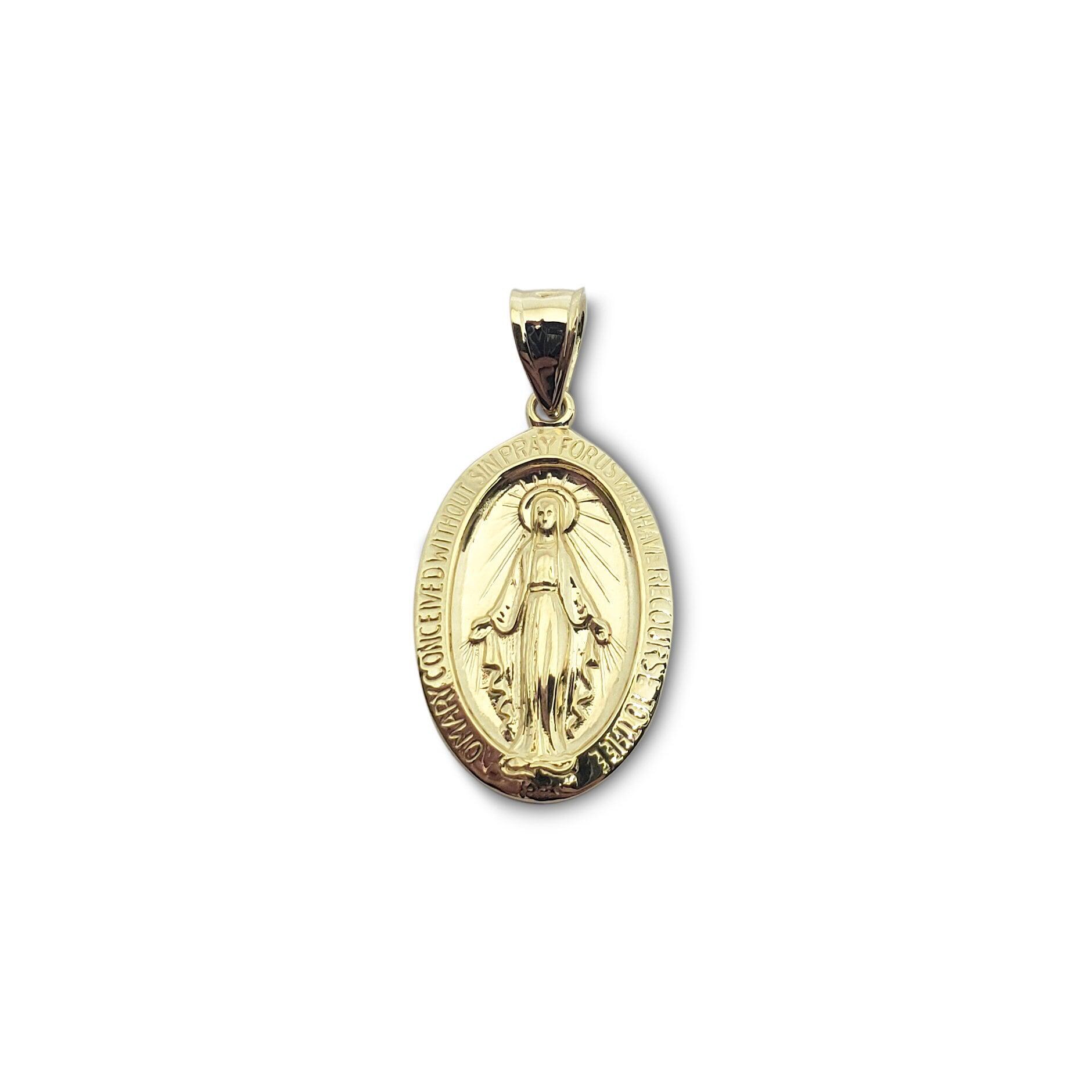 Solid 14K Yellow Gold Miraculous Medal Virgin Mary Pendant, 3/4 ...