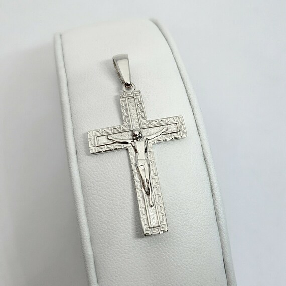 Solid 10K White Gold Cross Pendant 