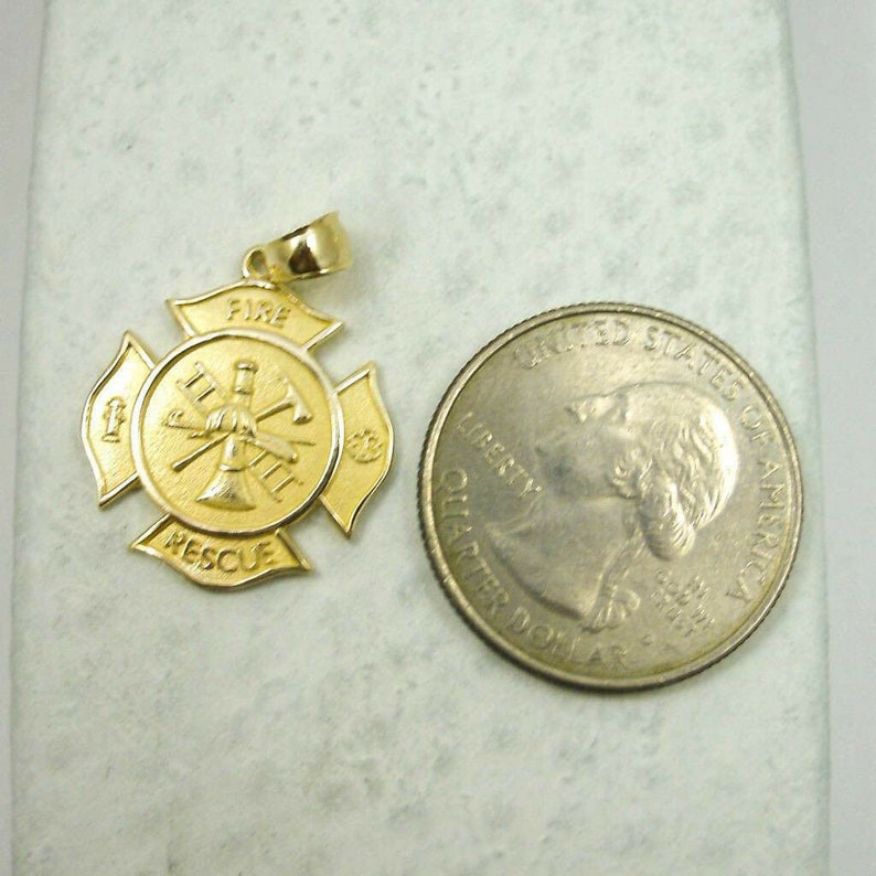 Solid 18K Yellow Gold Firefighter Fire Rescue Pendant