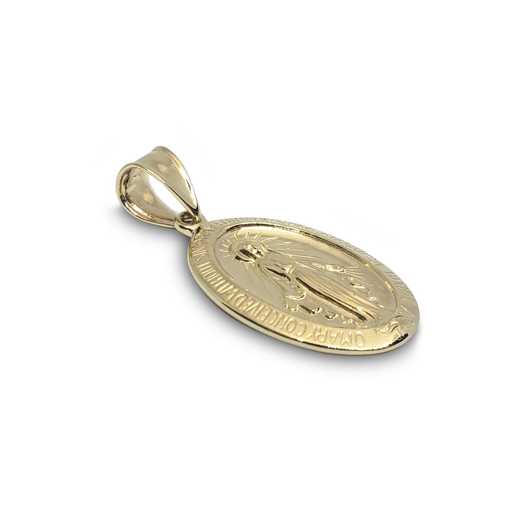 Solid 14K Yellow Gold Miraculous Medal Virgin Mary Pendant, 3/4 ...