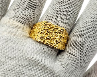Buy Solid 24K Yellow Gold Large Diamond Cut Mens Nugget Ring, Size