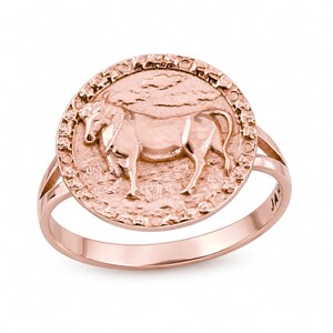 Solid 14K Rose Gold Taurus Ring for Women, Zodiac Sign Astrology Statement Ring