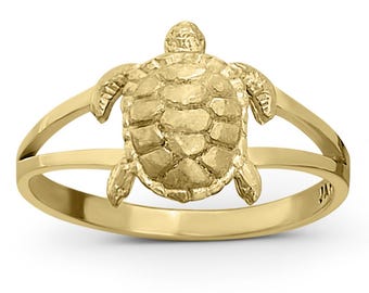 Solid 10K Women&#39;s Yellow Gold Ring Gold Turtle Ring, Sizes 3 - 12