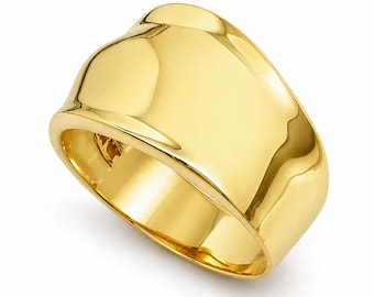Massiver 10K Gelbgold Zigarrenring, Gold Dome Ring 13 mm Größen 5 - 12