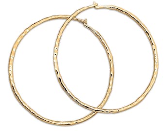 Massive 18K Gelbgold Creolen, handgemachte gehämmerte Gold Creolen für Frauen, Gold facettierte Creolen
