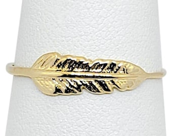 Solid 18K Yellow Gold Feather Ring Sizes 1 - 12, Midi Ring, Knuckle Ring