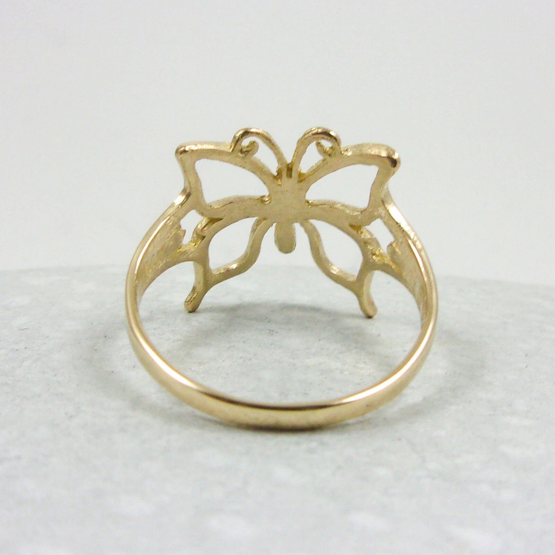 Solid 14K Yellow Gold Butterfly Ring Large Pierced Butterfly Etsy