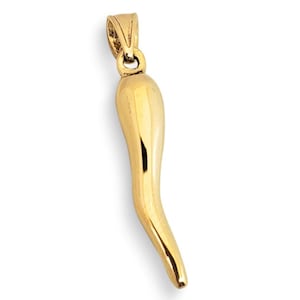 Solid 18K Yellow Gold Italian Horn Pendant Cornicello Pendant, Fully Round 1″